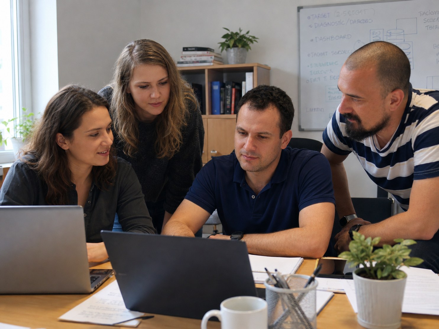 The By The Mile Digital team working together in the studio.